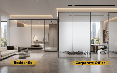Switchable Glass in residential homes and corporate office meeting rooms for instant privacy